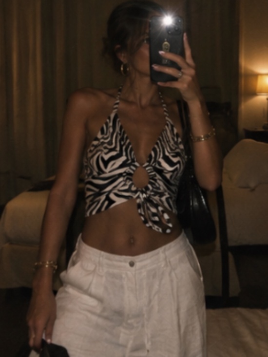 aerie Tops - zebra halter top with tie back